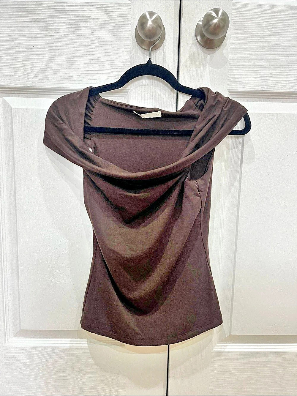 Oak + Fort Off Shoulder Knit Top Brown Size Small